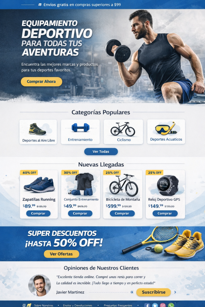 landing page tienda de deportes